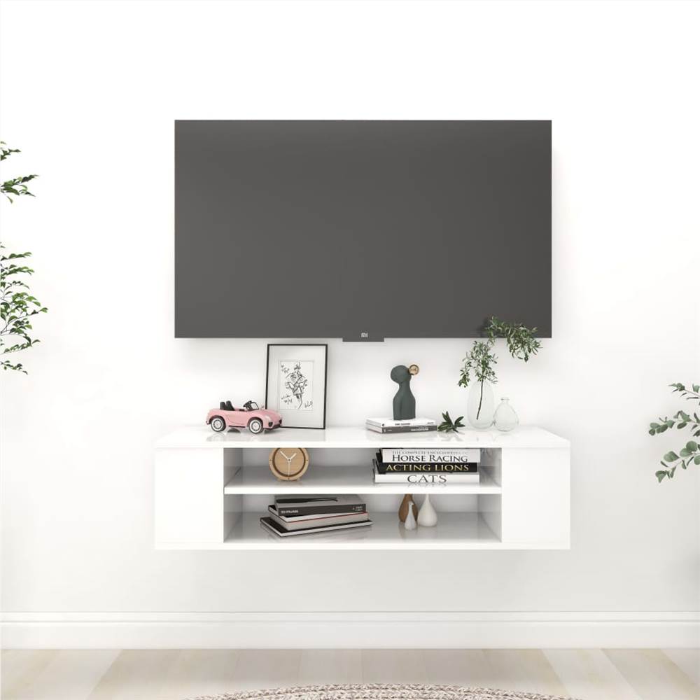 Hanging TV Cabinet High Gloss White 100x30x26.5 cm Chipboard