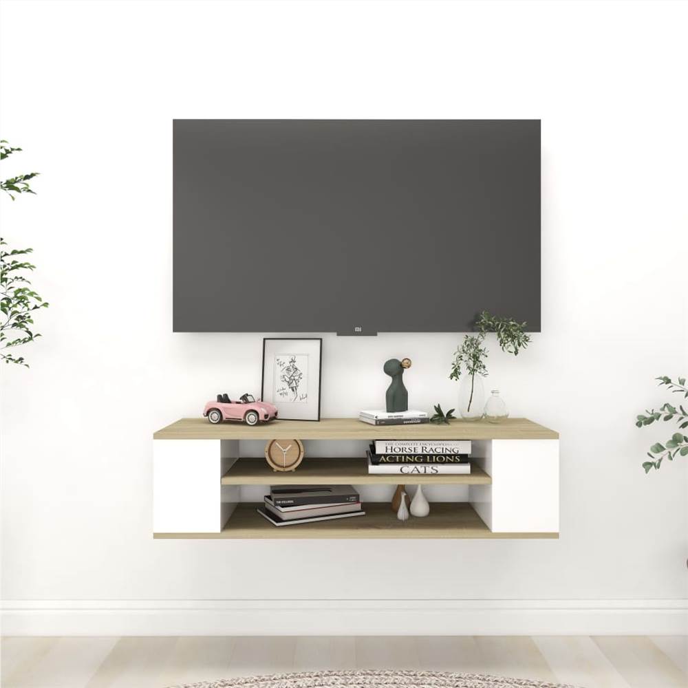 

Hanging TV Cabinet White and Sonoma Oak 100x30x26.5 cm Chipboard