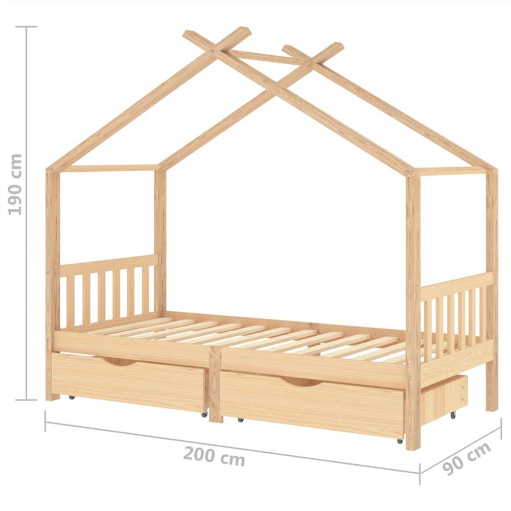Kids Bed Frame with Drawers Solid Pine Wood 90x200 cm