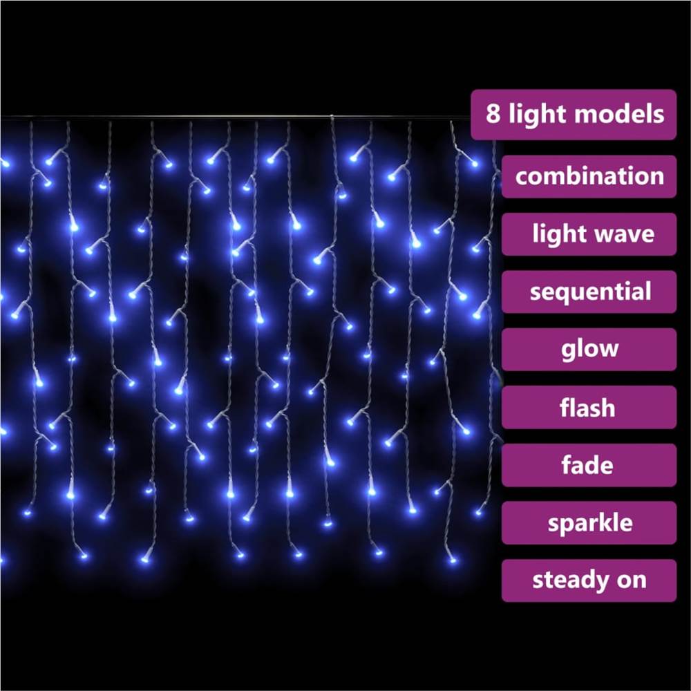 LED Curtain Icicle Lights 10m 400 LED Blue 8 Function