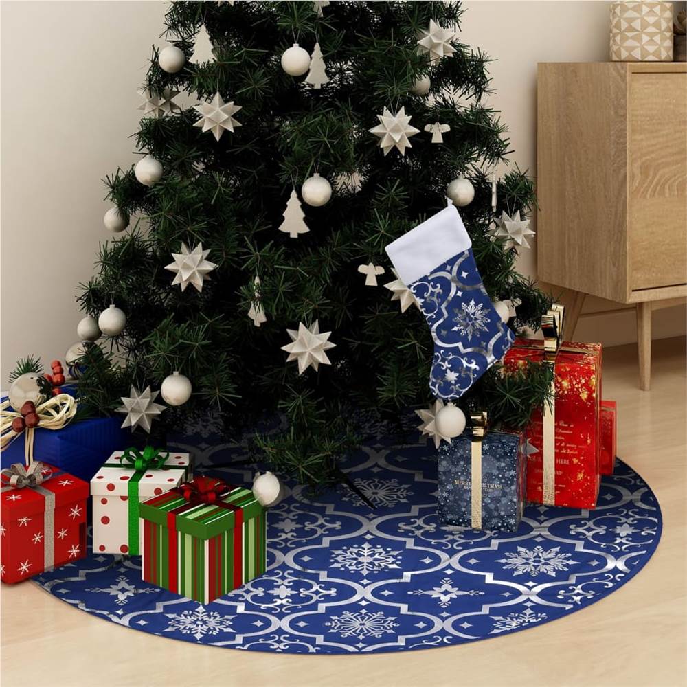 Luxury Christmas Tree Skirt with Sock Blue 122 cm Fabric