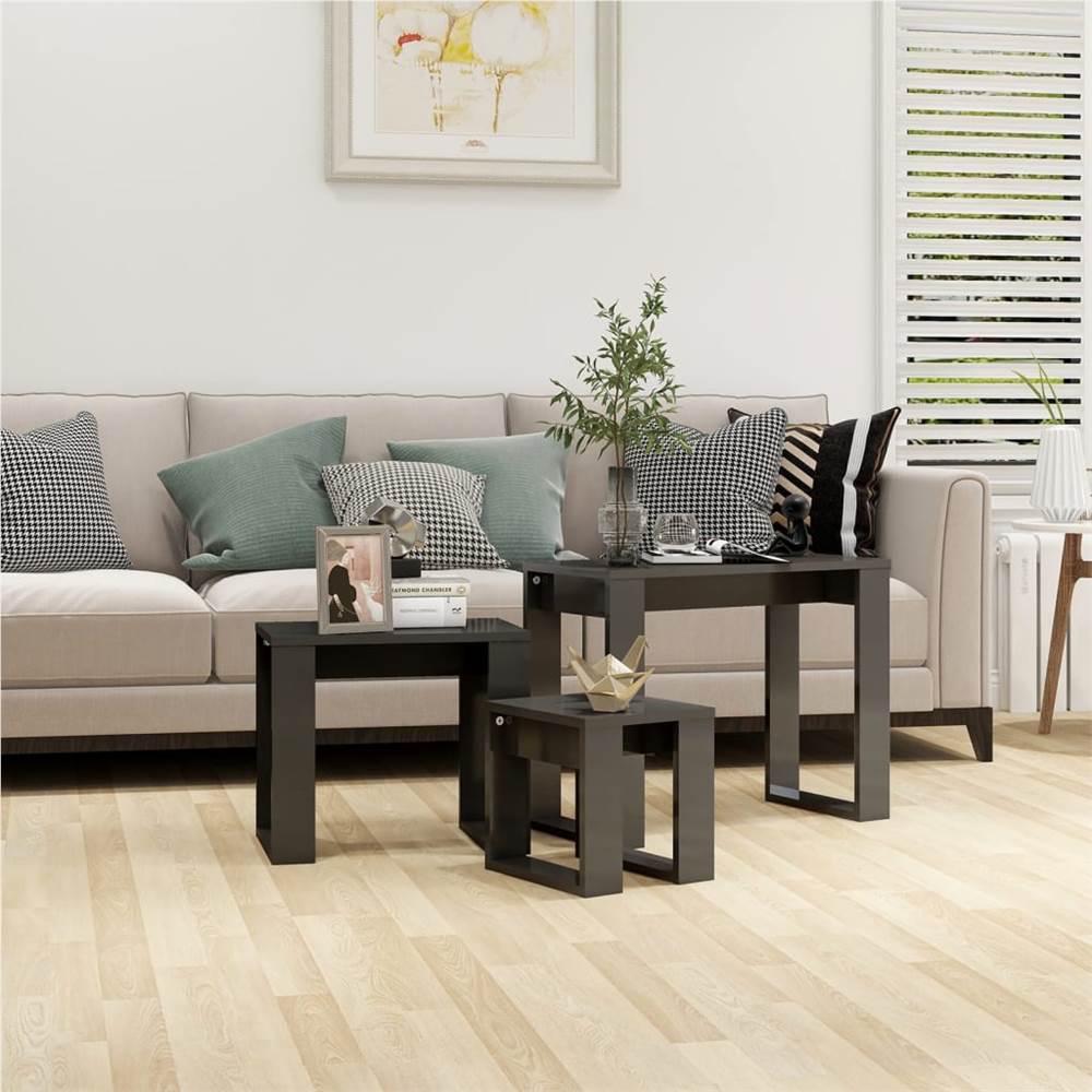 

Nesting Tables 3 pcs High Gloss Grey Chipboard