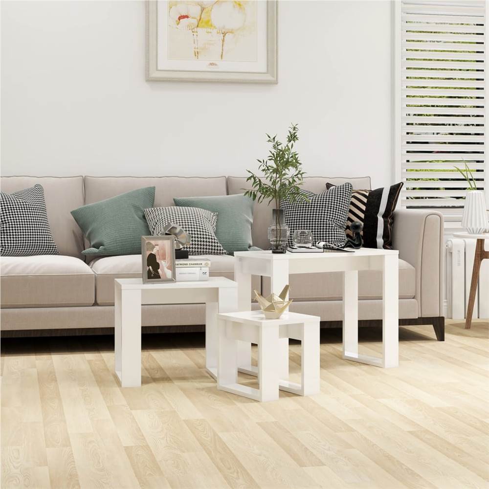 

Nesting Tables 3 pcs High Gloss White Chipboard