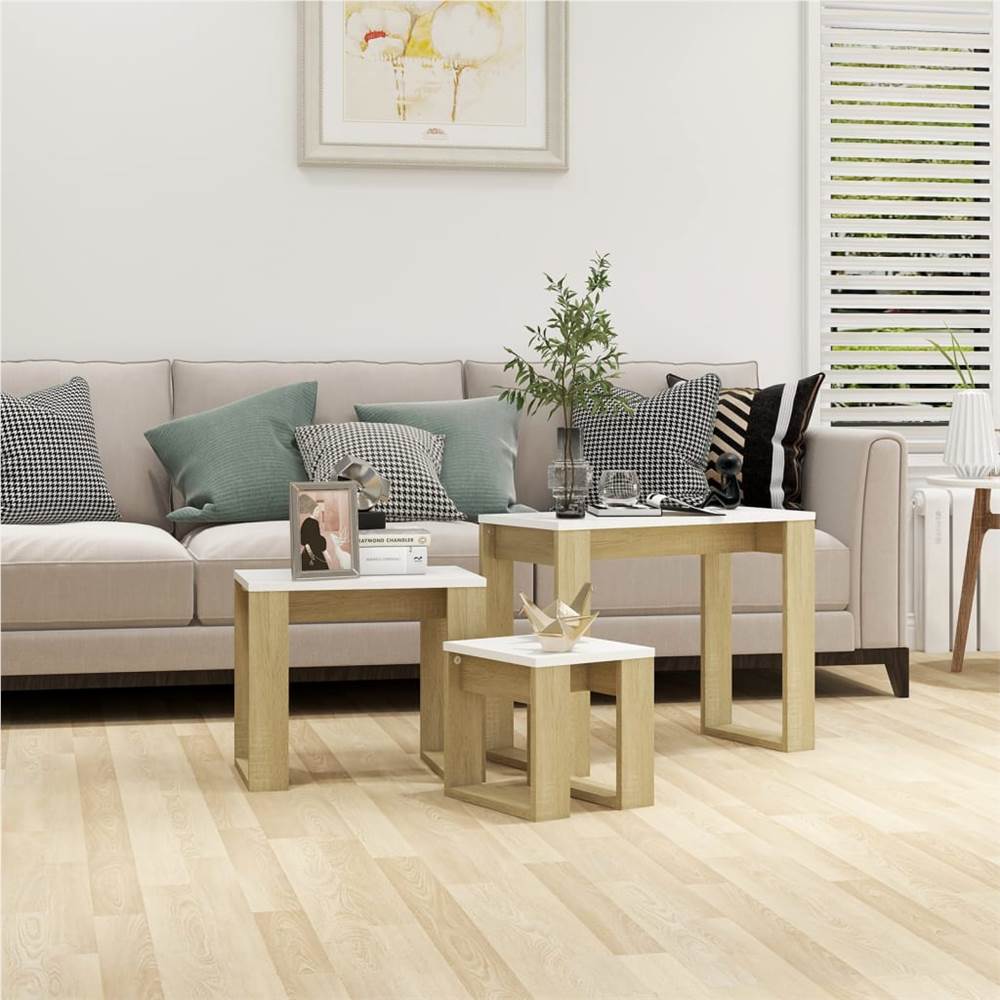 

Nesting Tables 3 pcs Sonoma Oak and White Chipboard