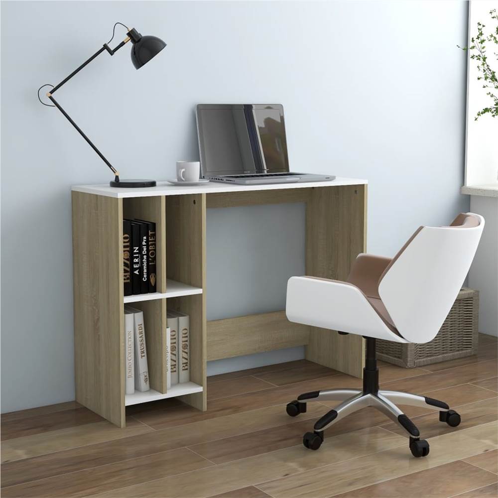 

Notebook Desk White and Sonoma Oak 102.5x35x75 cm Chipboard