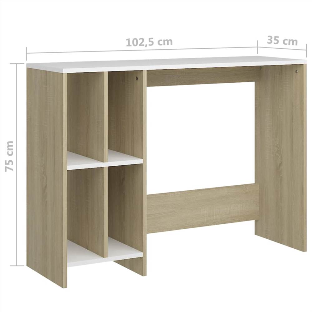 Notebook Desk White and Sonoma Oak 102.5x35x75 cm Chipboard