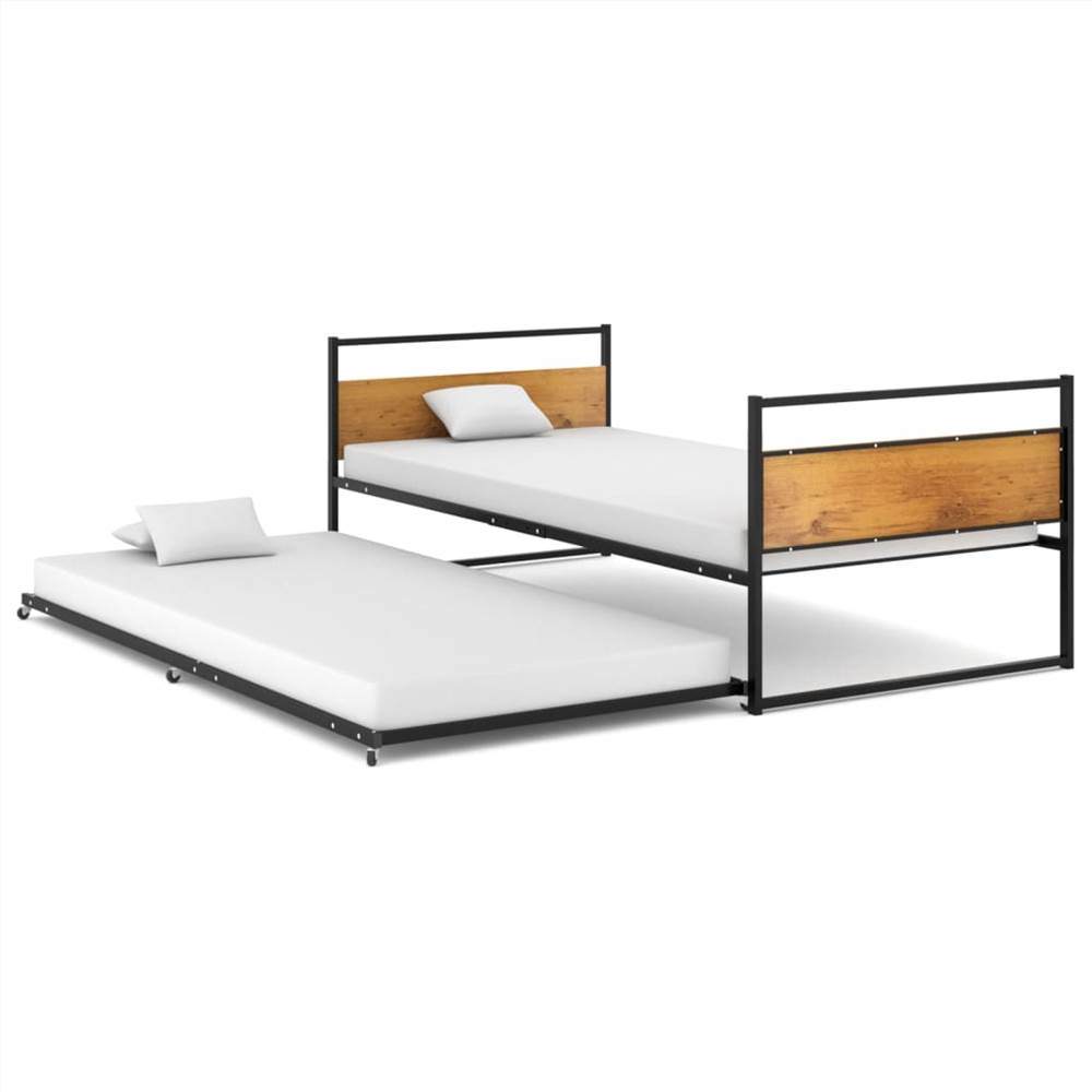 Pull-out Bed Frame Black Metal 90x200 cm