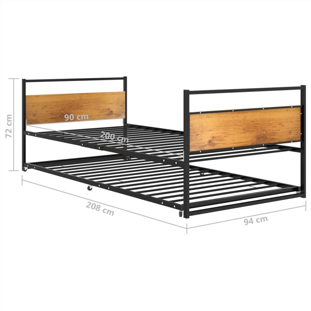 Pull-out Bed Frame Black Metal 90x200 cm