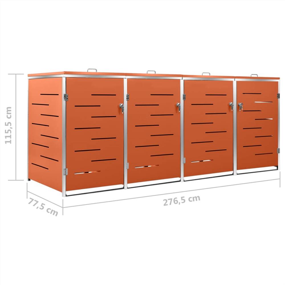 Quadruple Wheelie Bin Shed 276.5x77.5x115.5 cm Stainless Steel