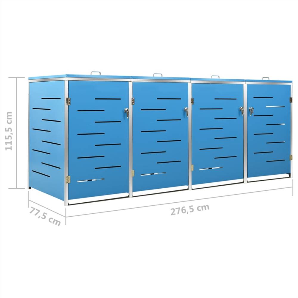Quadruple Wheelie Bin Shed 276.5x77.5x115.5 cm Stainless Steel