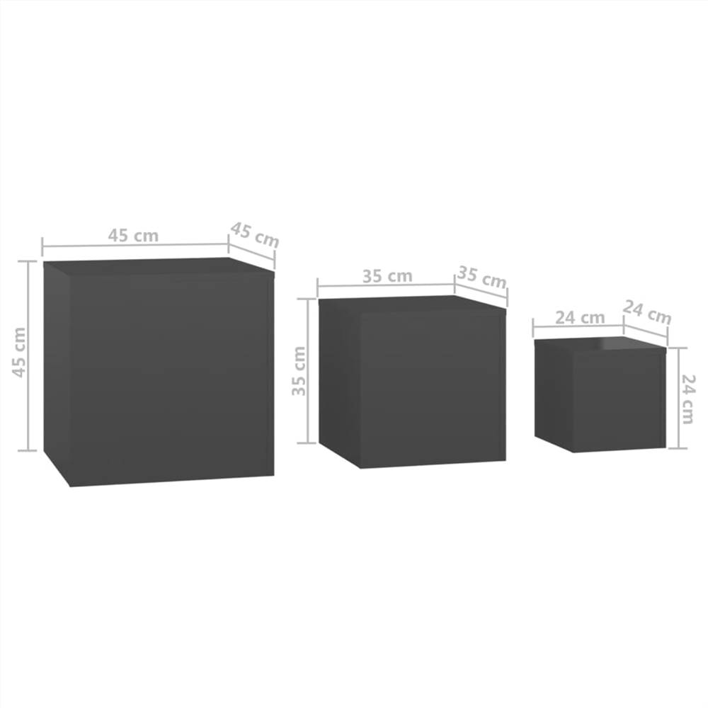 Side Tables 3 pcs High Gloss Grey Chipboard
