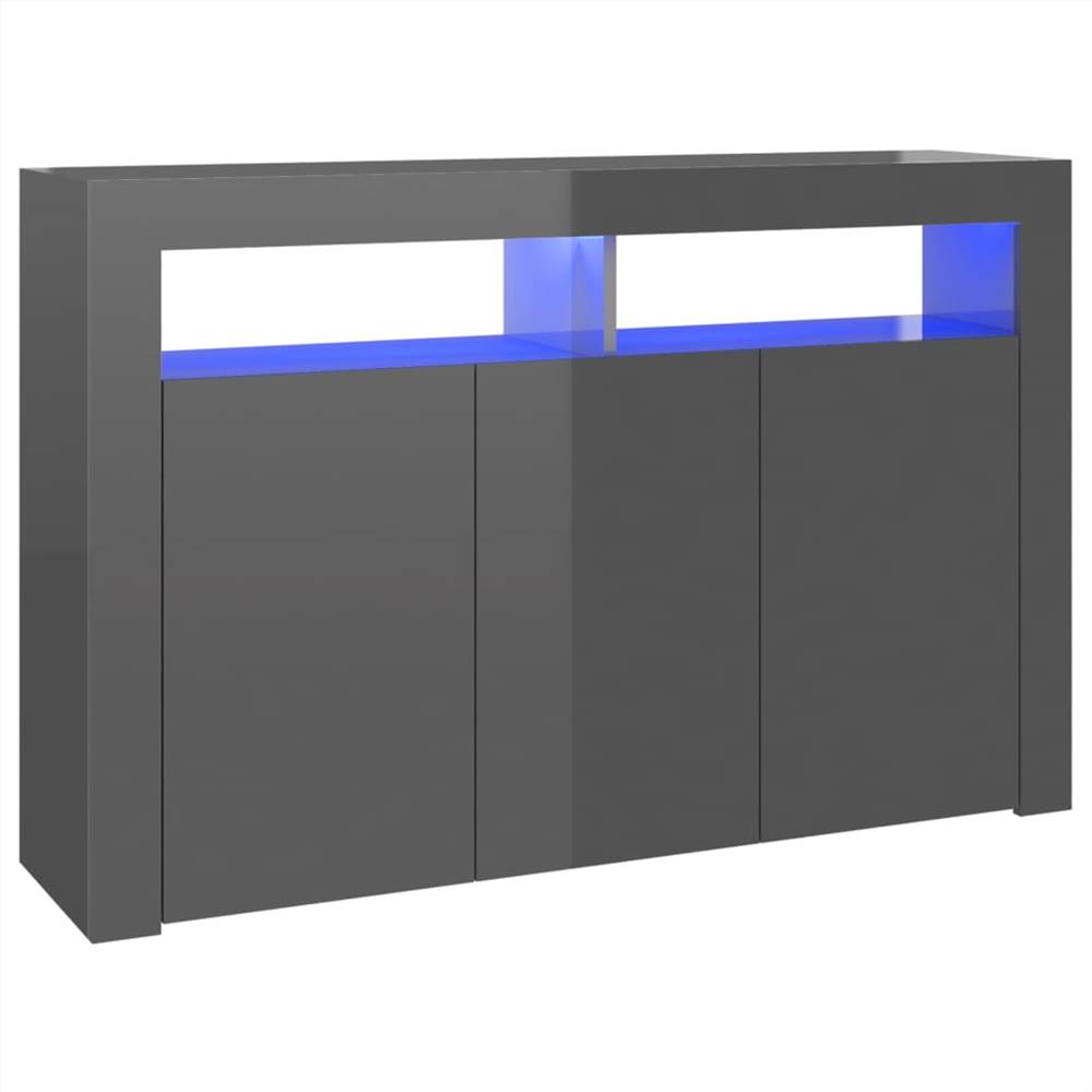 Sideboard with LED Lights High Gloss Grey 115.5x30x75 cm