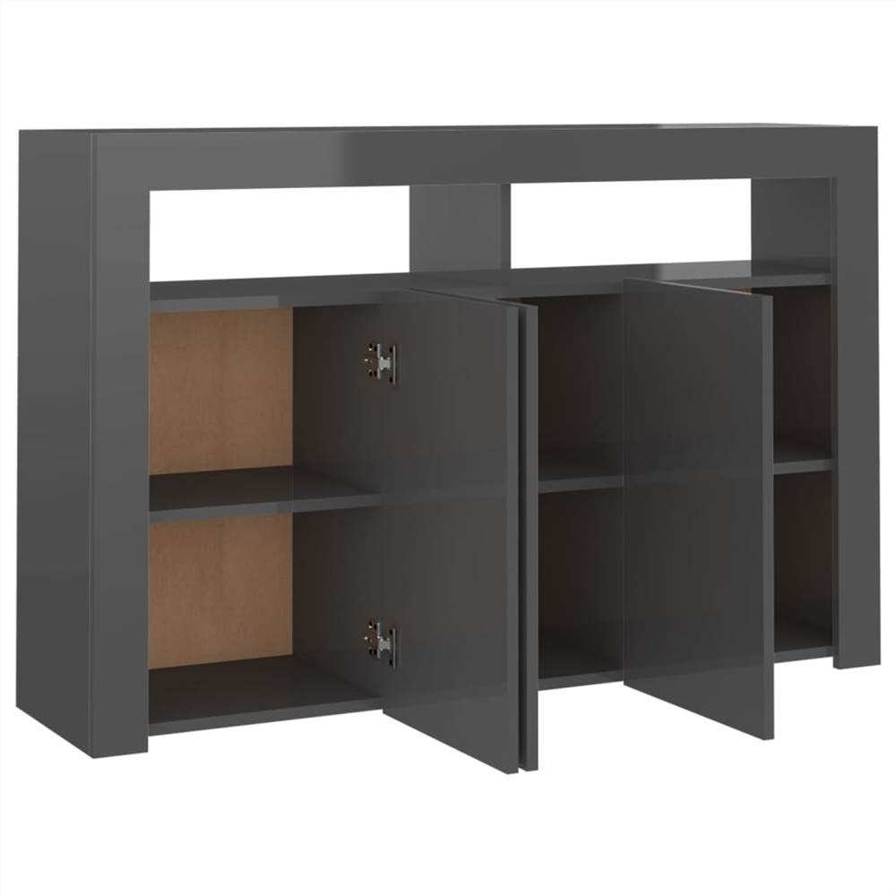 Sideboard with LED Lights High Gloss Grey 115.5x30x75 cm