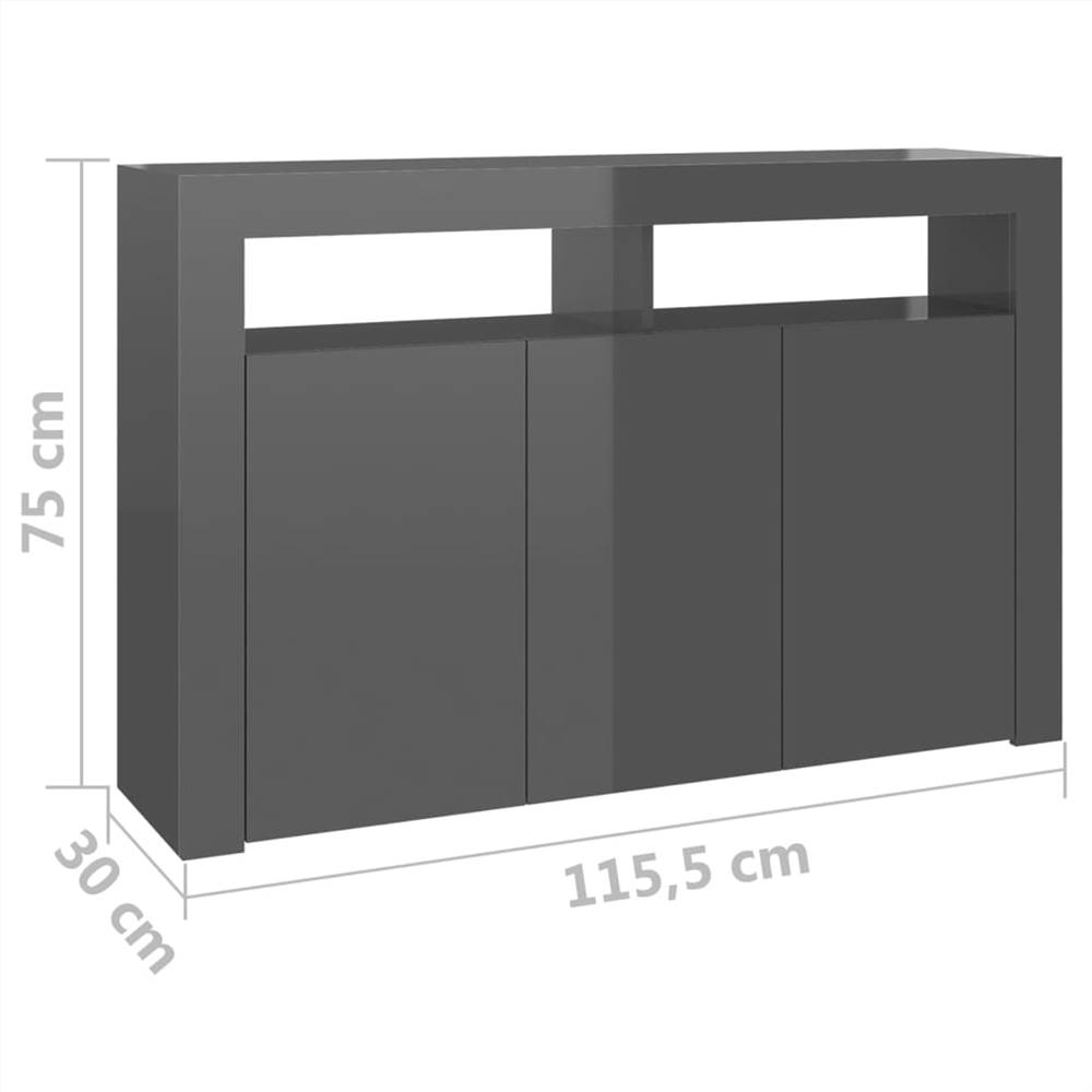 Sideboard with LED Lights High Gloss Grey 115.5x30x75 cm
