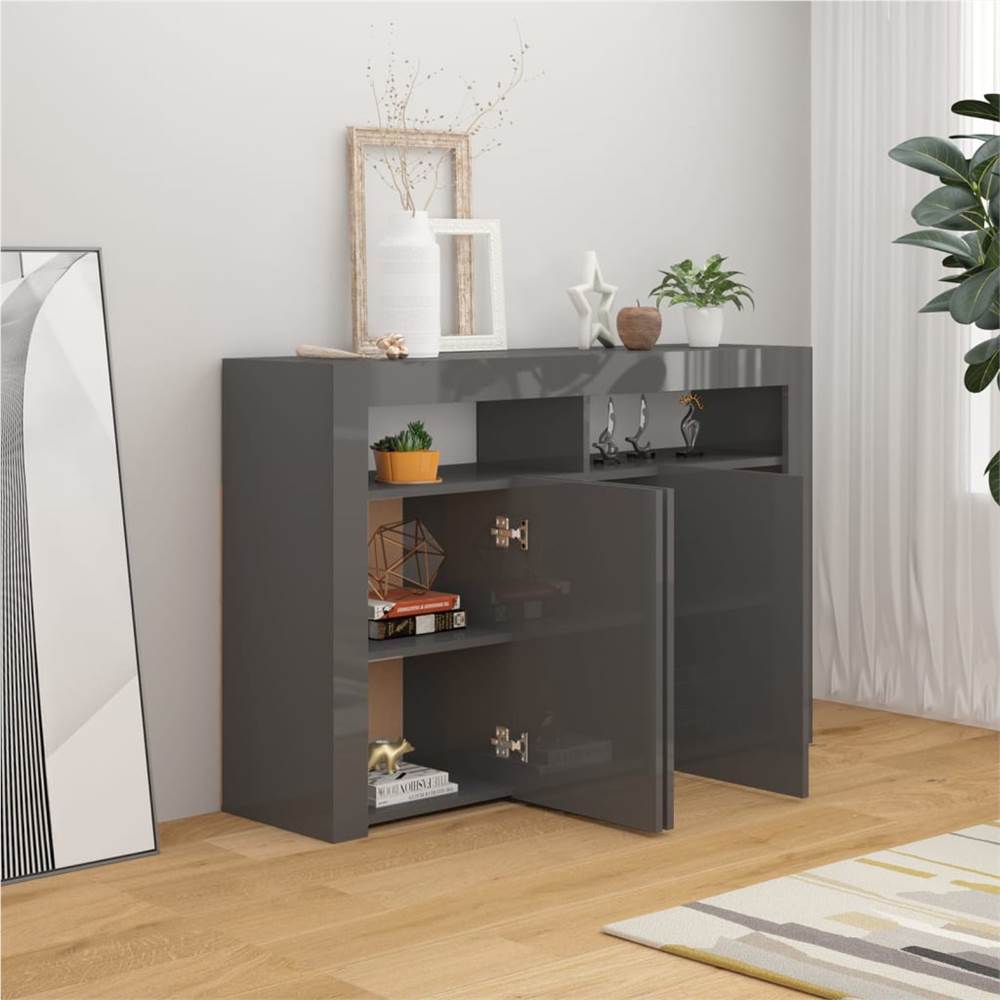 Sideboard with LED Lights High Gloss Grey 115.5x30x75 cm