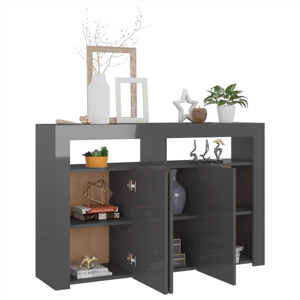 Sideboard with LED Lights High Gloss Grey 115.5x30x75 cm