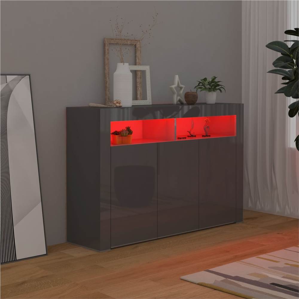 Sideboard with LED Lights High Gloss Grey 115.5x30x75 cm