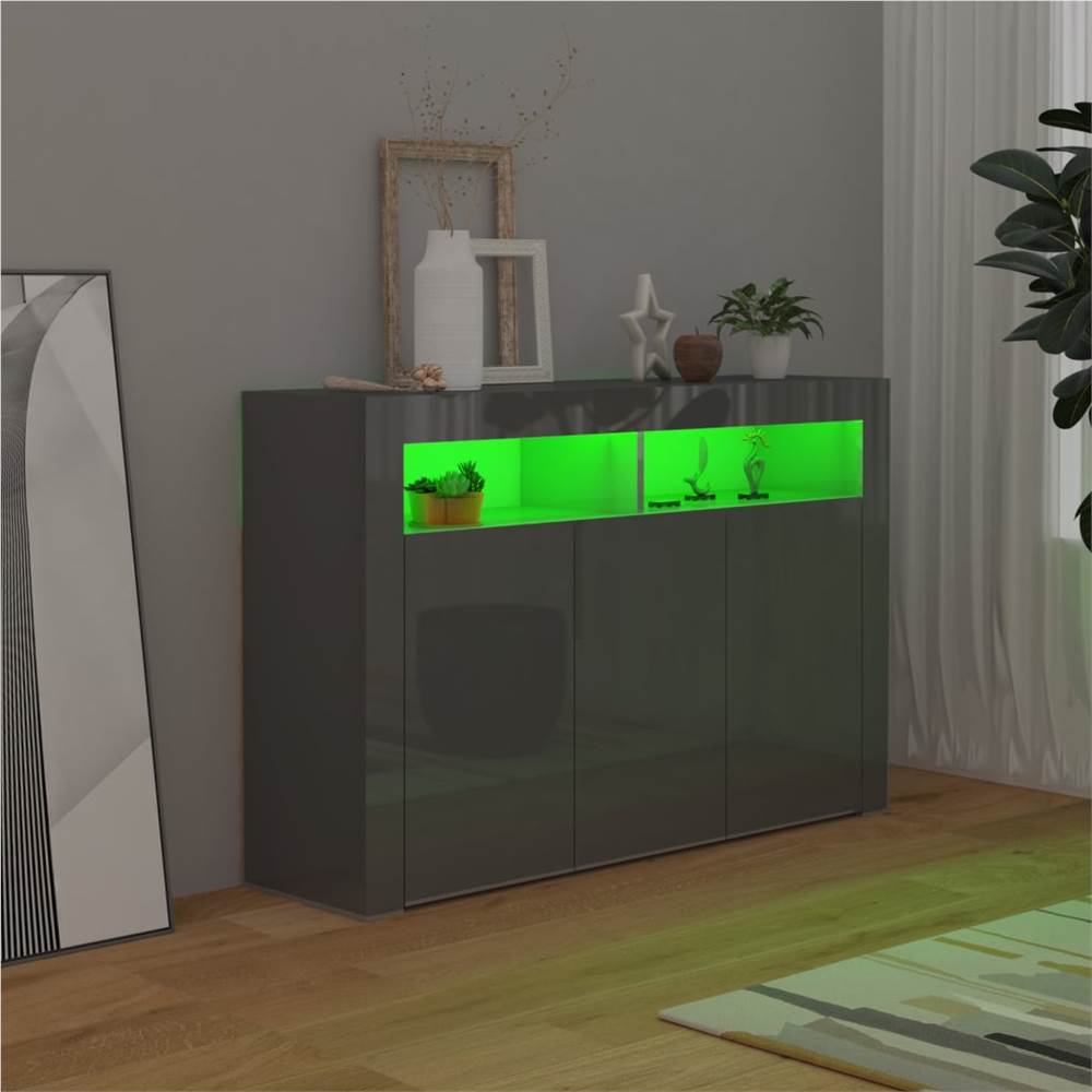 Sideboard with LED Lights High Gloss Grey 115.5x30x75 cm