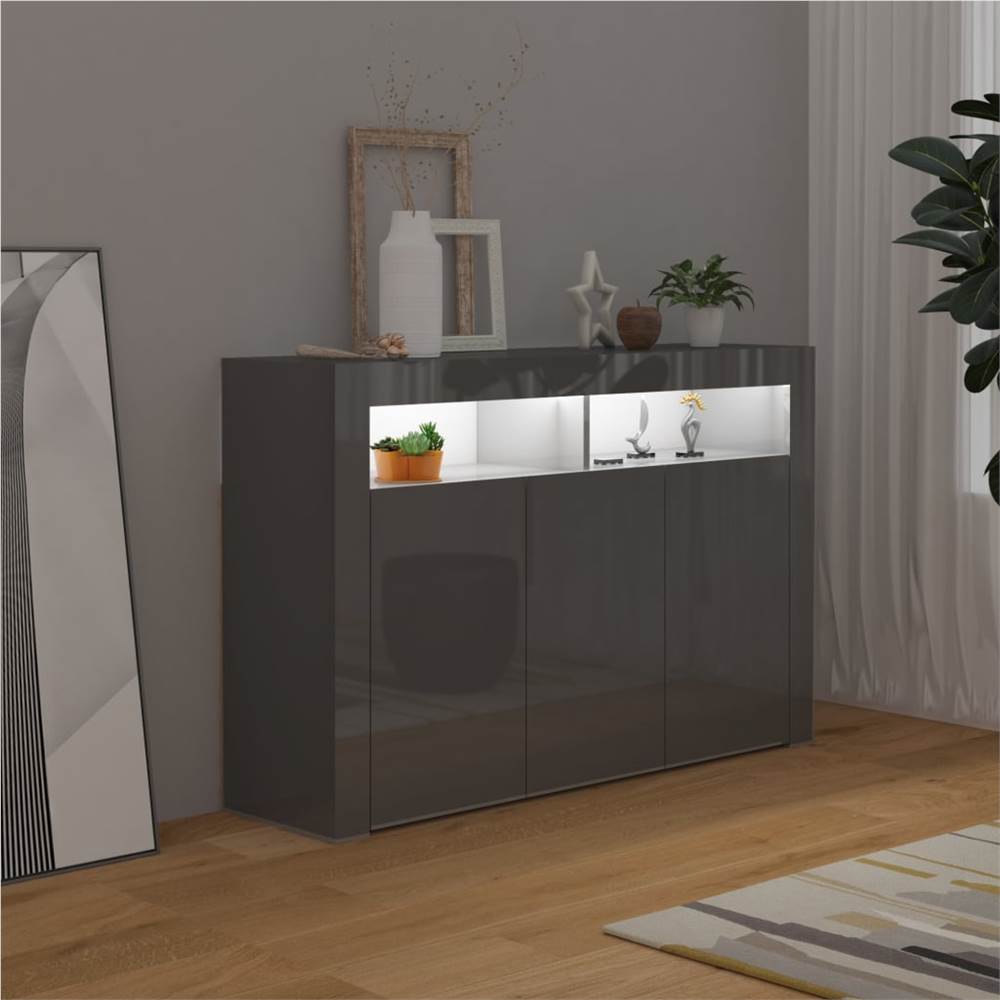 Sideboard with LED Lights High Gloss Grey 115.5x30x75 cm