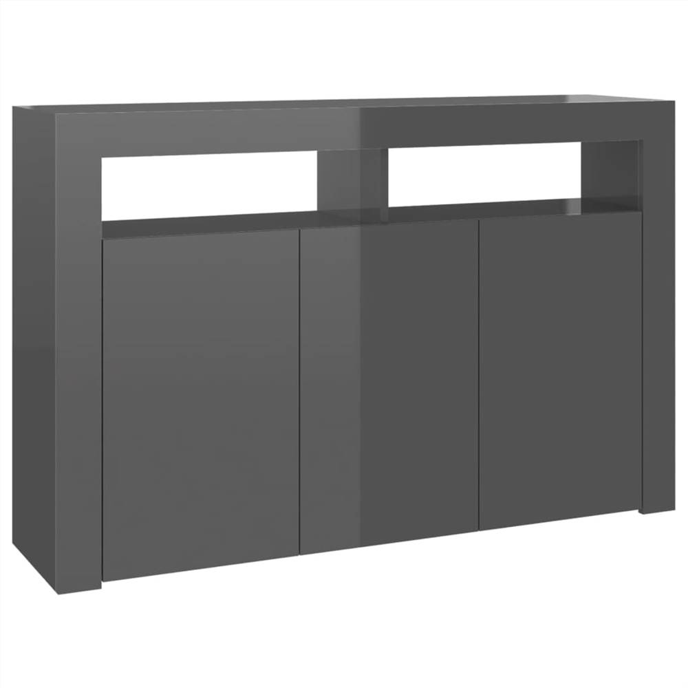 Sideboard with LED Lights High Gloss Grey 115.5x30x75 cm