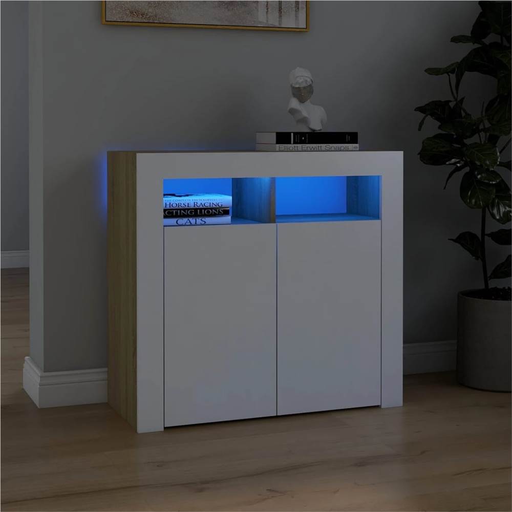 

Sideboard with LED Lights White and Sonoma Oak 80x35x75 cm