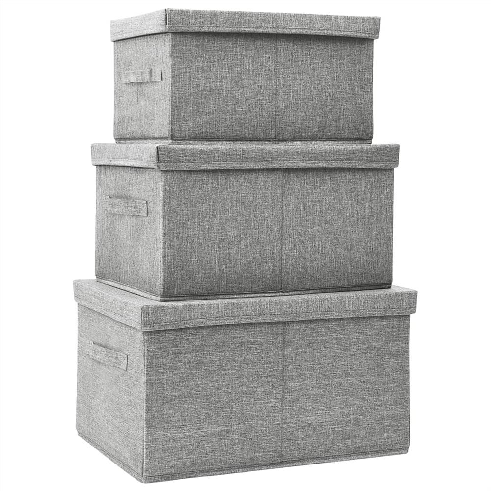 Stackable Storage Box Set of 3 Piece Fabric Grey