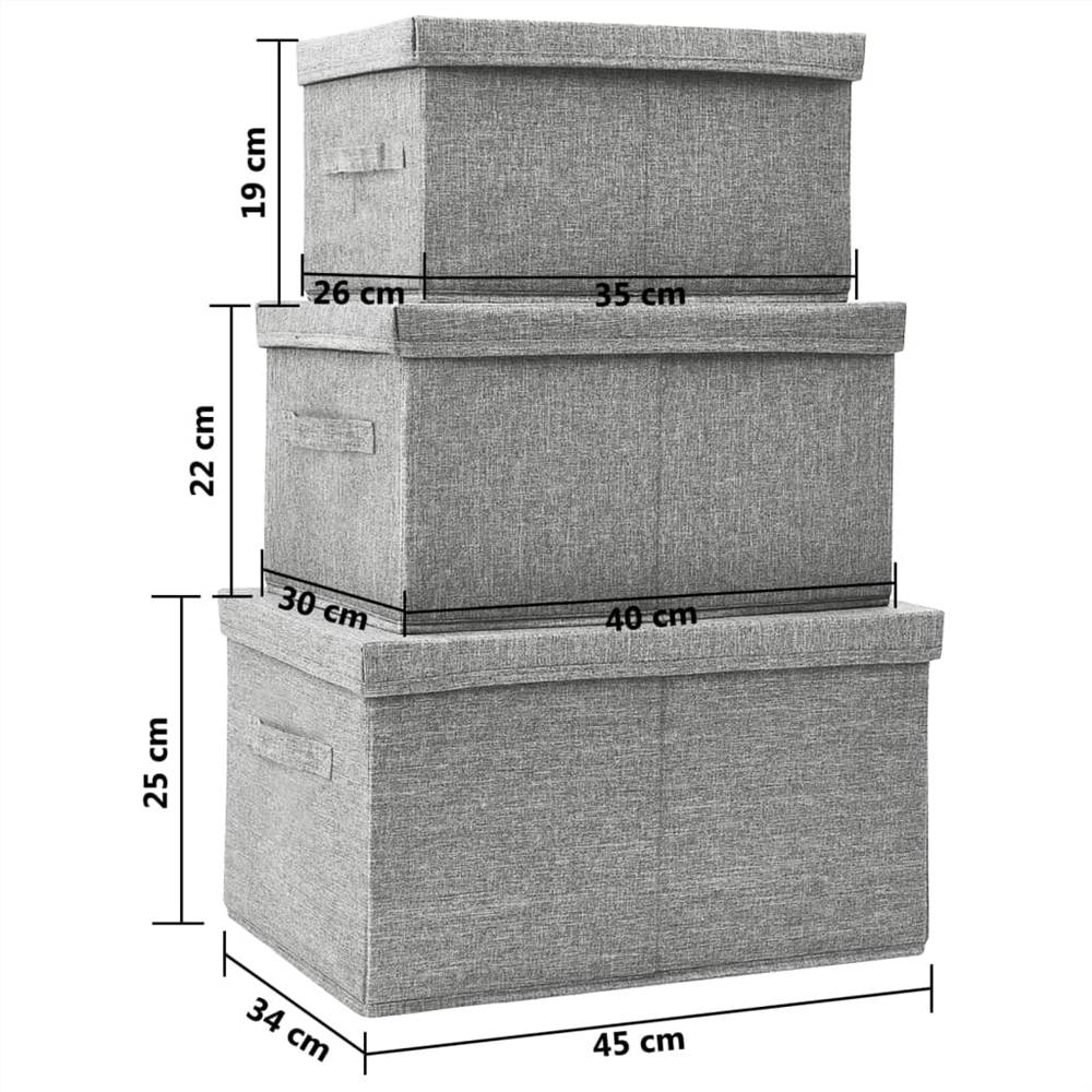 Stackable Storage Box Set of 3 Piece Fabric Grey