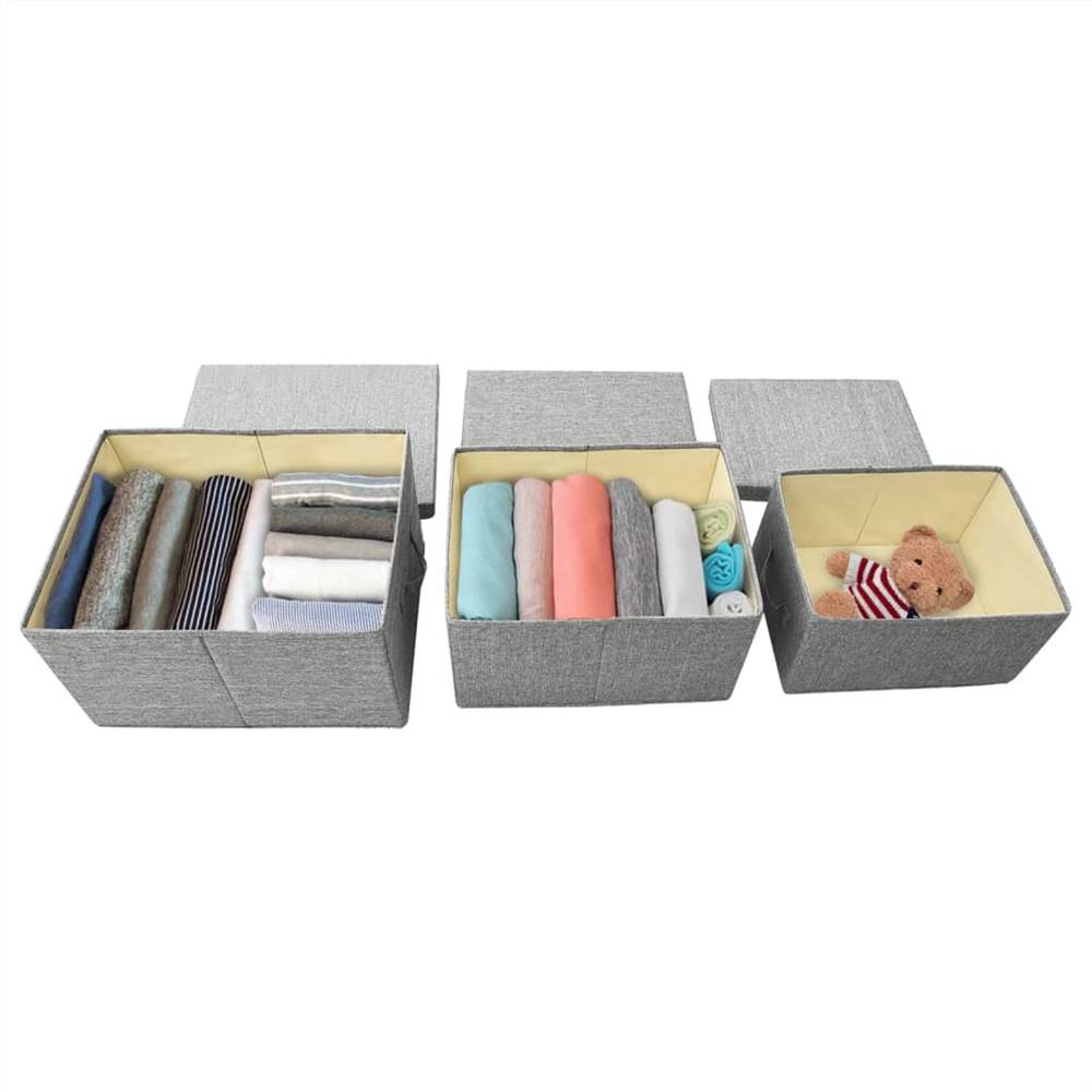 Stackable Storage Box Set of 3 Piece Fabric Grey