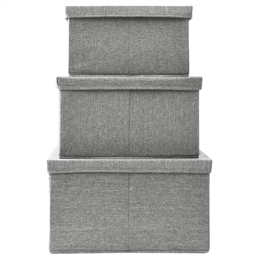 Stackable Storage Box Set of 3 Piece Fabric Grey