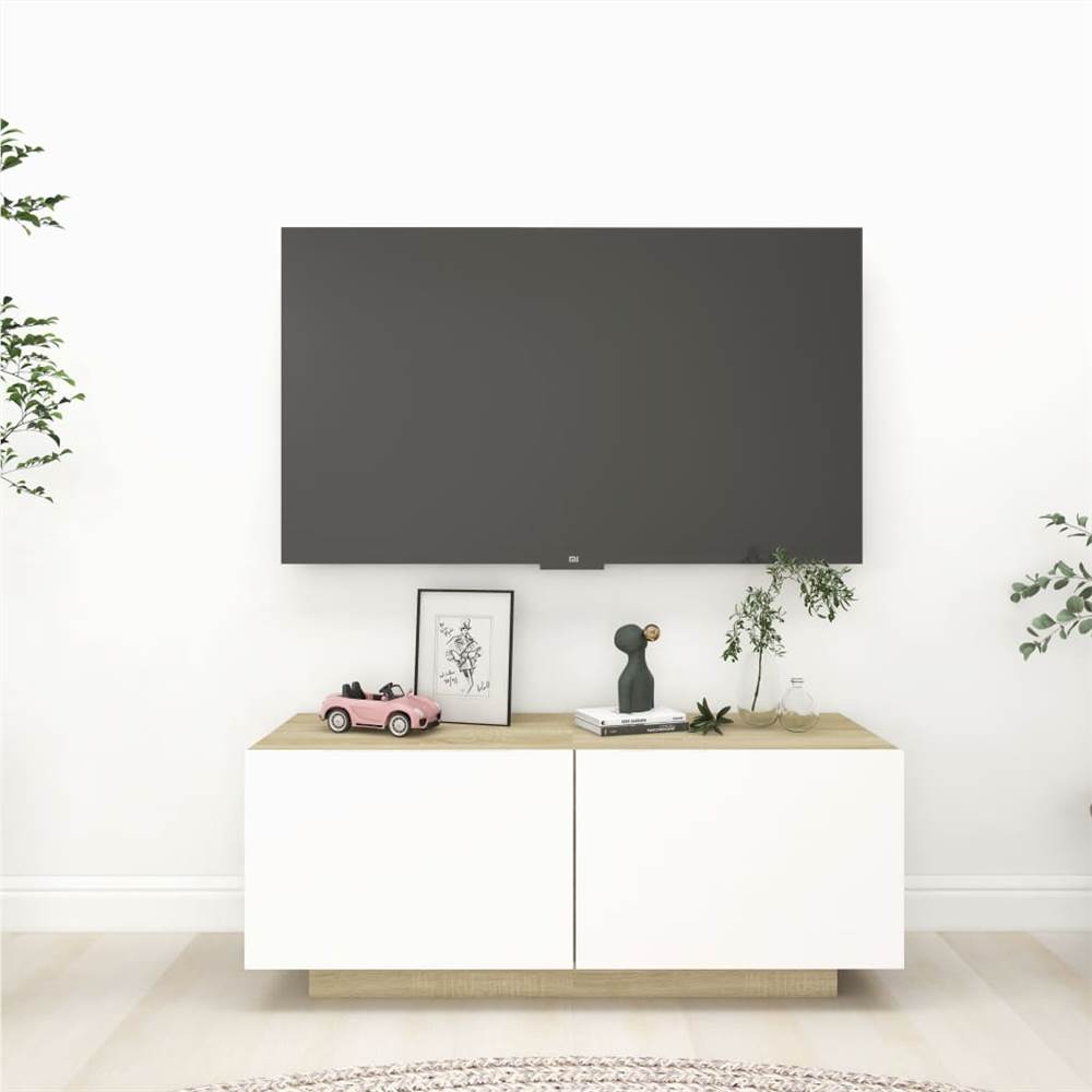 

TV Cabinet White and Sonoma Oak 100x35x40 cm Chipboard