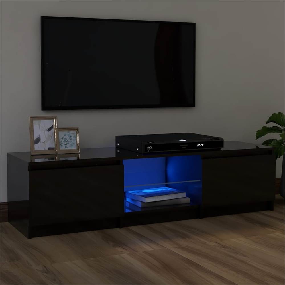 

TV Cabinet with LED Lights High Gloss Black 120x30x35.5 cm