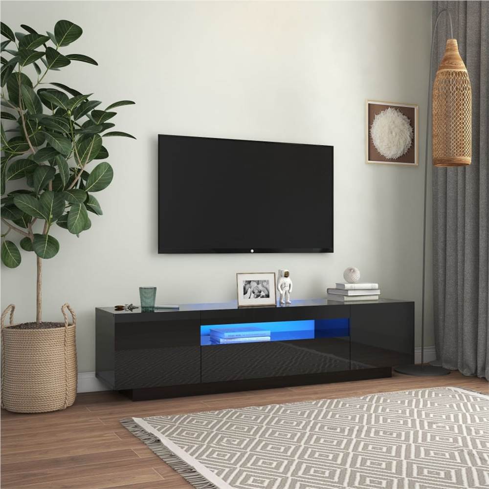 

TV Cabinet with LED Lights High Gloss Black 160x35x40 cm
