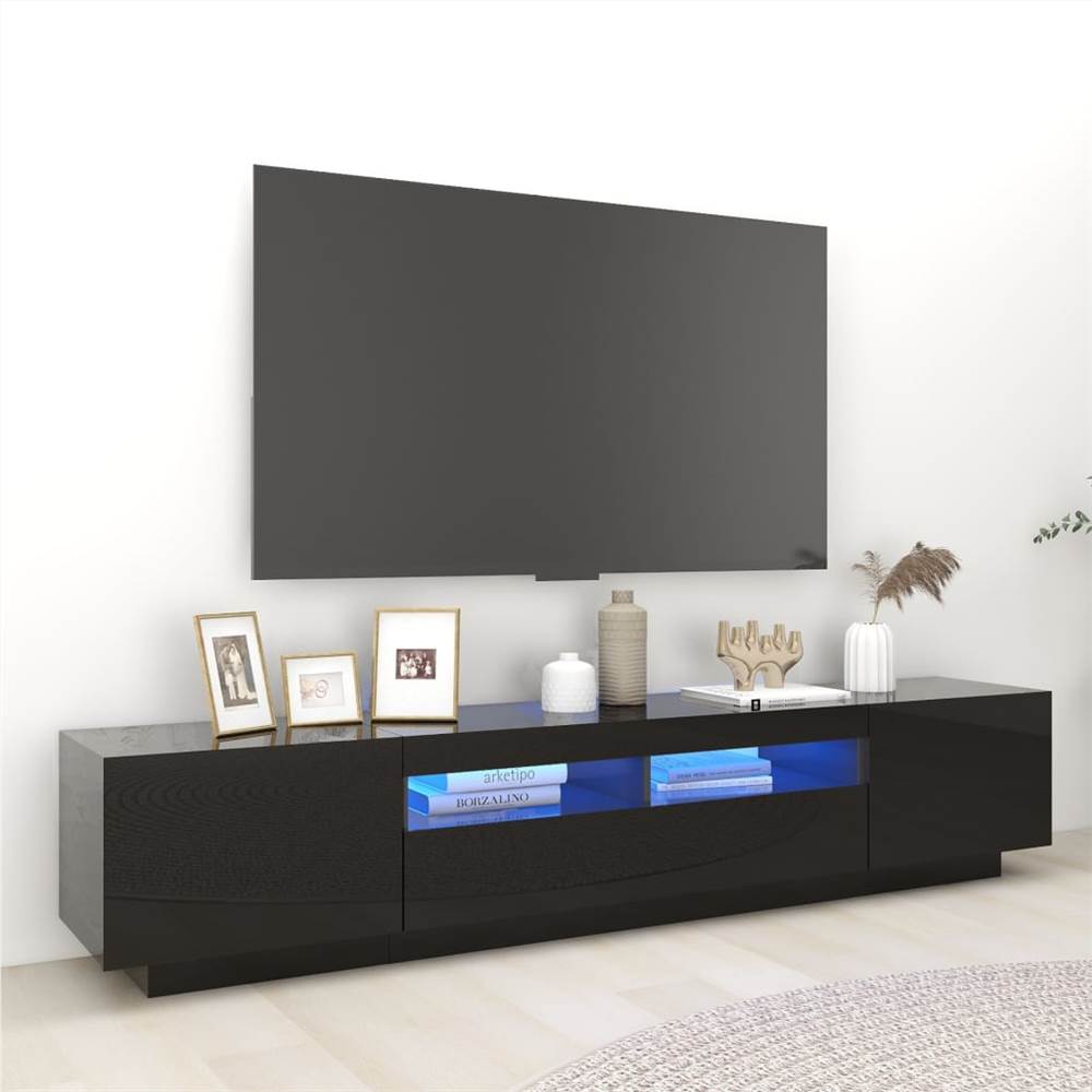 

TV Cabinet with LED Lights High Gloss Black 200x35x40 cm