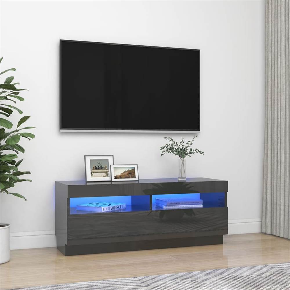 

TV Cabinet with LED Lights High Gloss Grey 100x35x40 cm