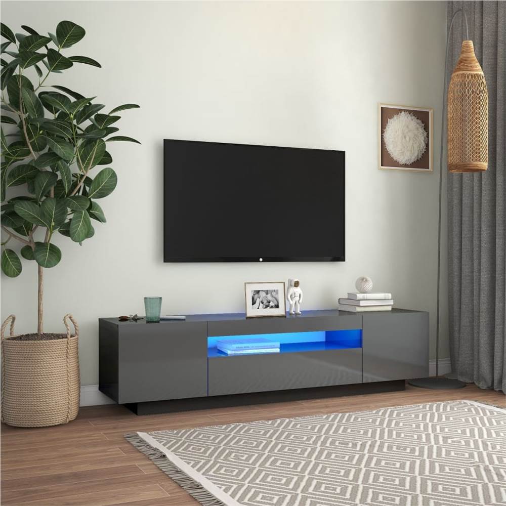 

TV Cabinet with LED Lights High Gloss Grey 160x35x40 cm