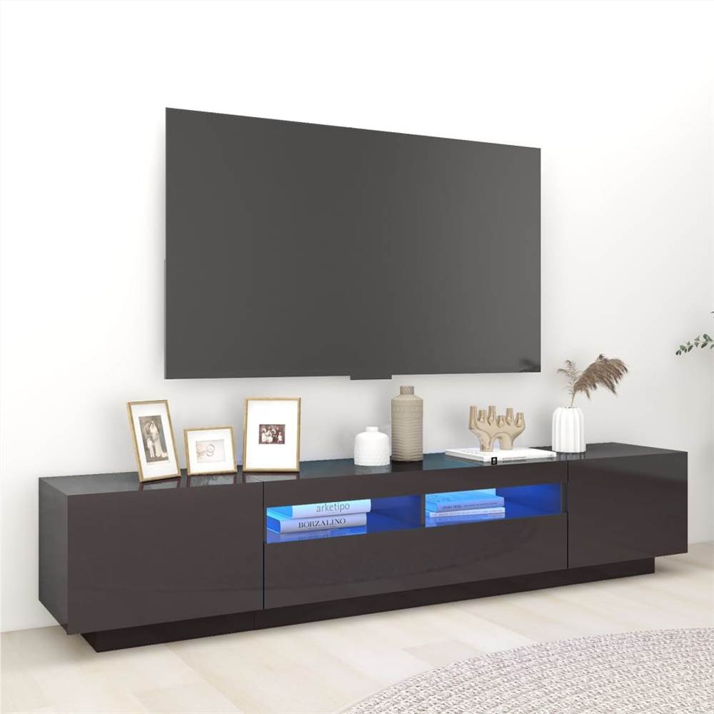 

TV Cabinet with LED Lights High Gloss Grey 200x35x40 cm