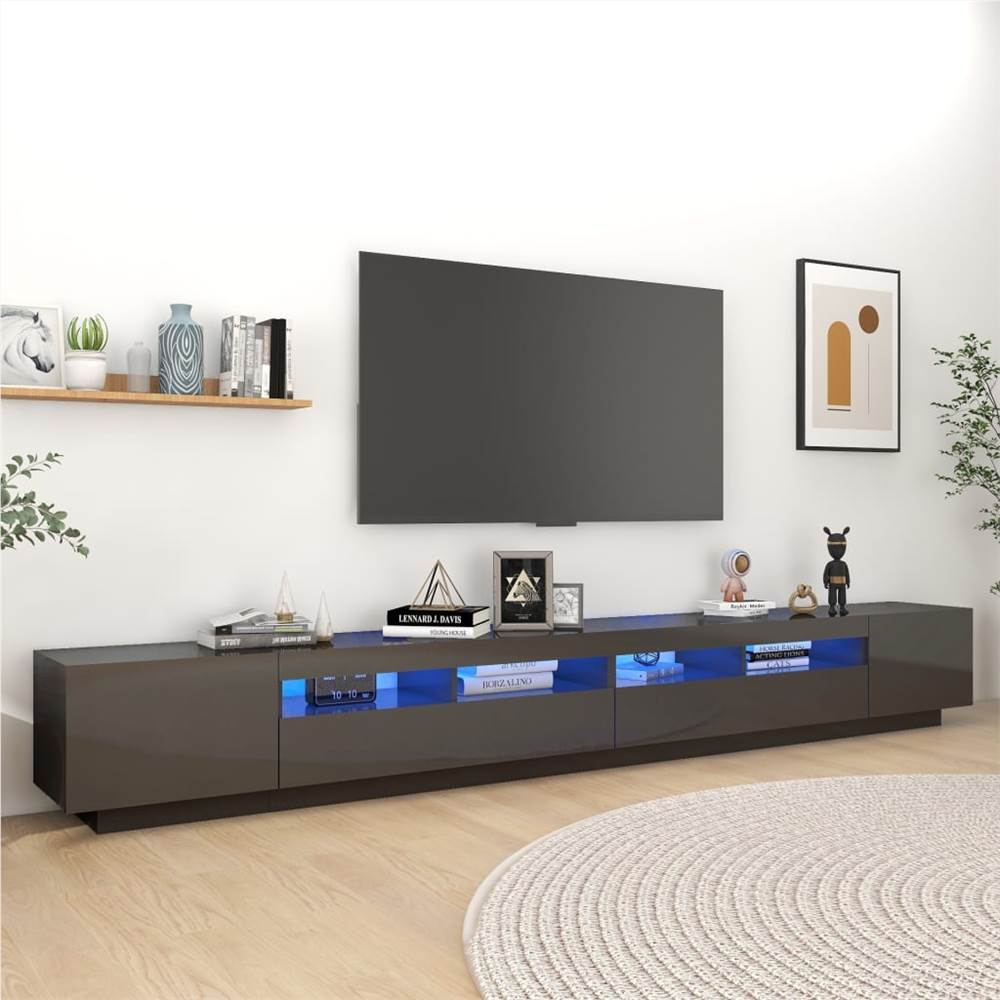 

TV Cabinet with LED Lights High Gloss Grey 300x35x40 cm