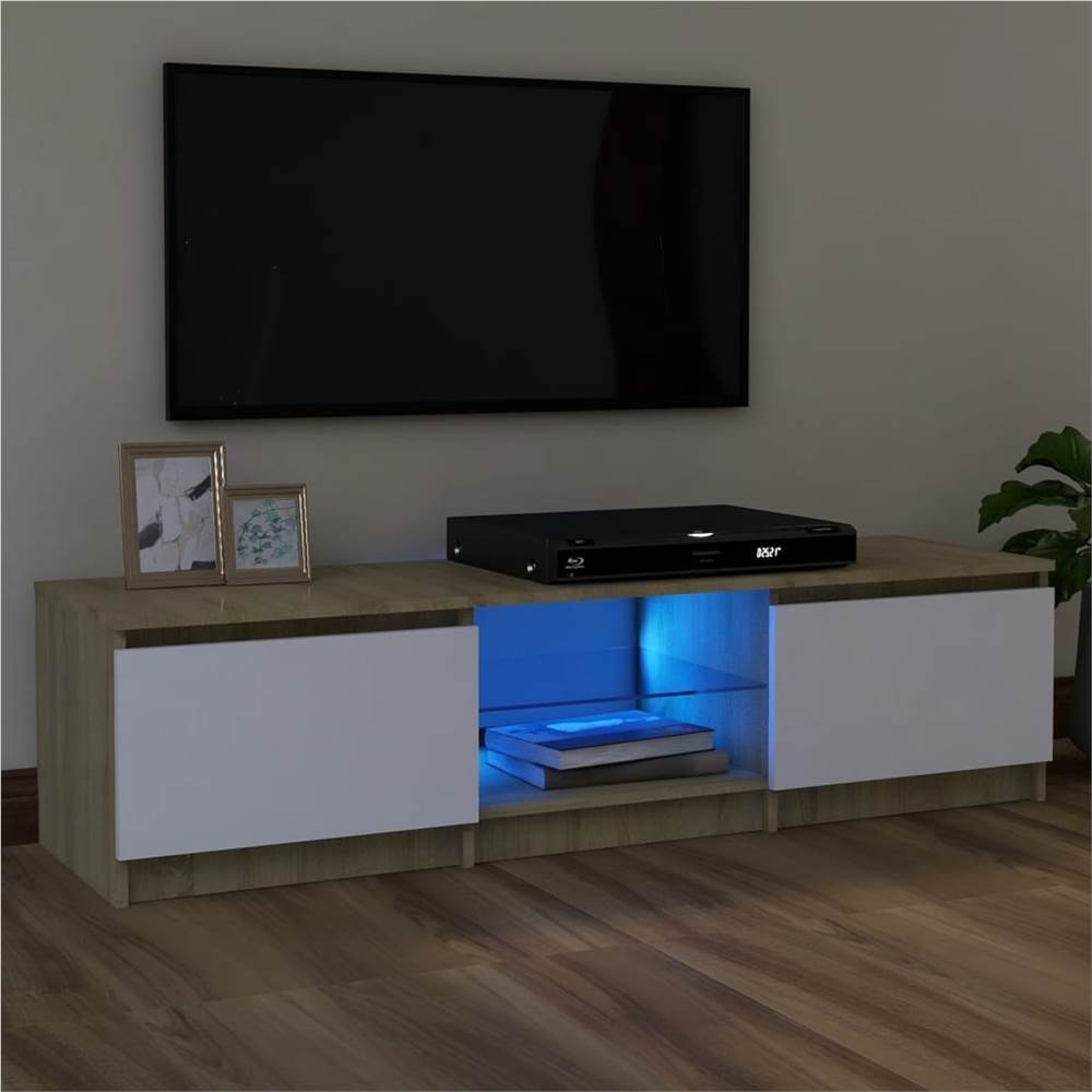 

TV Cabinet with LED Lights White and Sonoma Oak 120x30x35.5 cm
