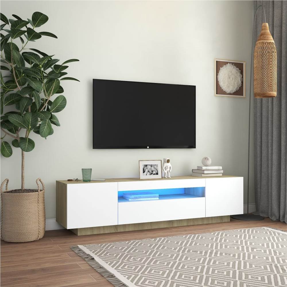 

TV Cabinet with LED Lights White and Sonoma Oak 160x35x40 cm