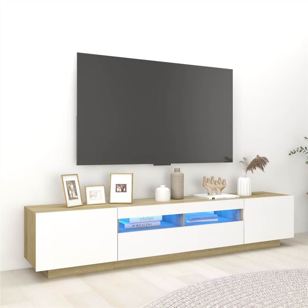 

TV Cabinet with LED Lights White and Sonoma Oak 200x35x40 cm