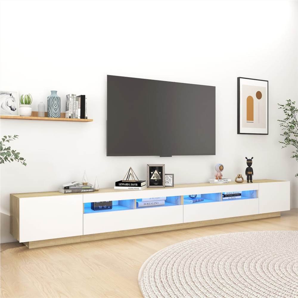 

TV Cabinet with LED Lights White and Sonoma Oak 300x35x40 cm