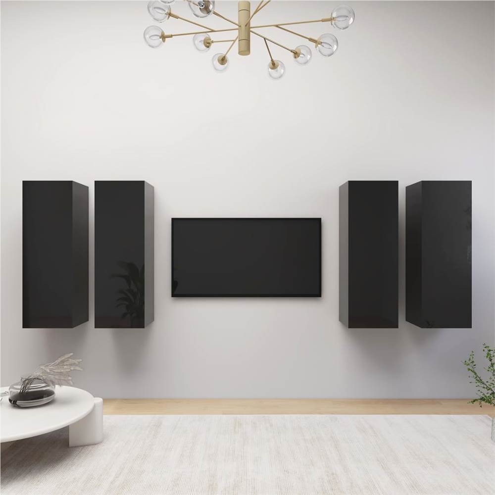 

TV Cabinets 4 pcs High Gloss Black 30.5x30x90 cm Chipboard