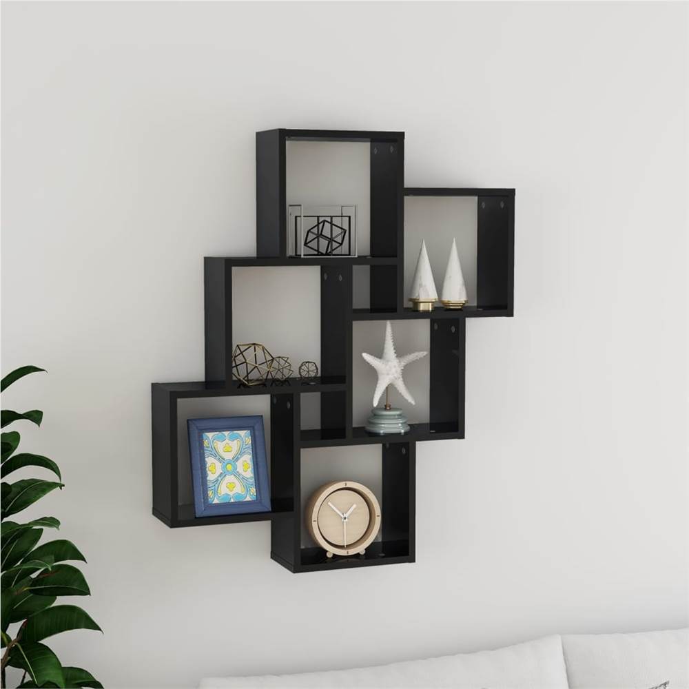 Wall Cube Shelf High Gloss Black 78x15x93 cm Chipboard