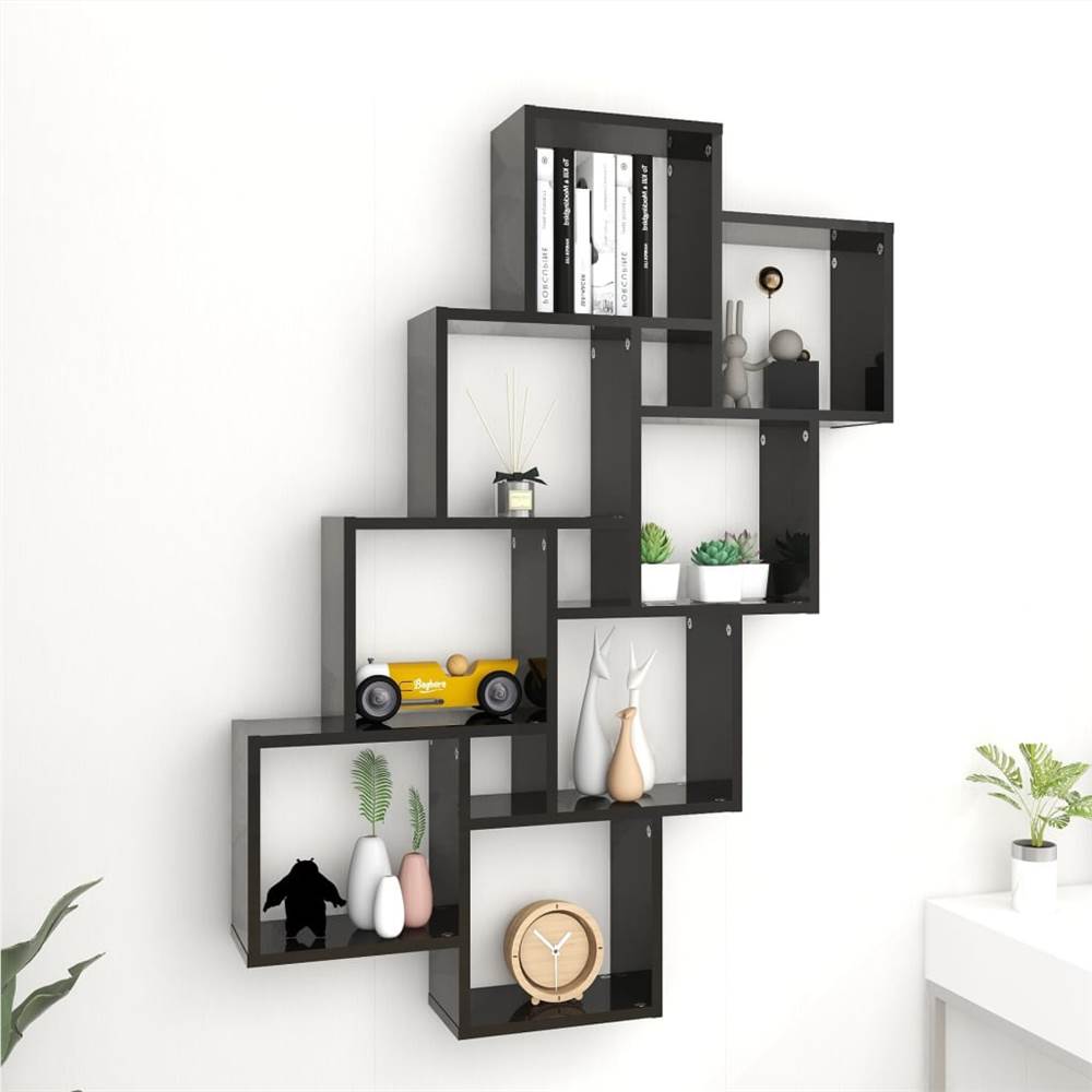 

Wall Cube Shelf High Gloss Black 90x15x119 cm Chipboard