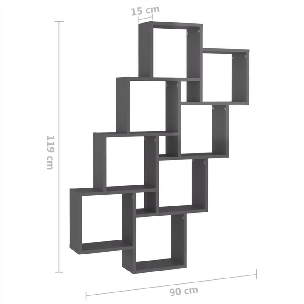 Wall Cube Shelf High Gloss Grey 90x15x119 cm Chipboard
