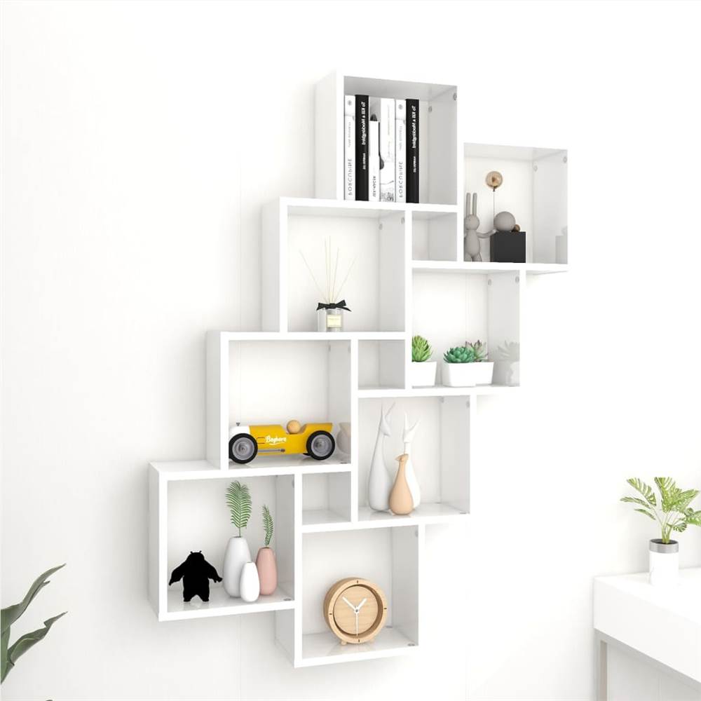 Wall Cube Shelf High Gloss White 90x15x119 cm Chipboard
