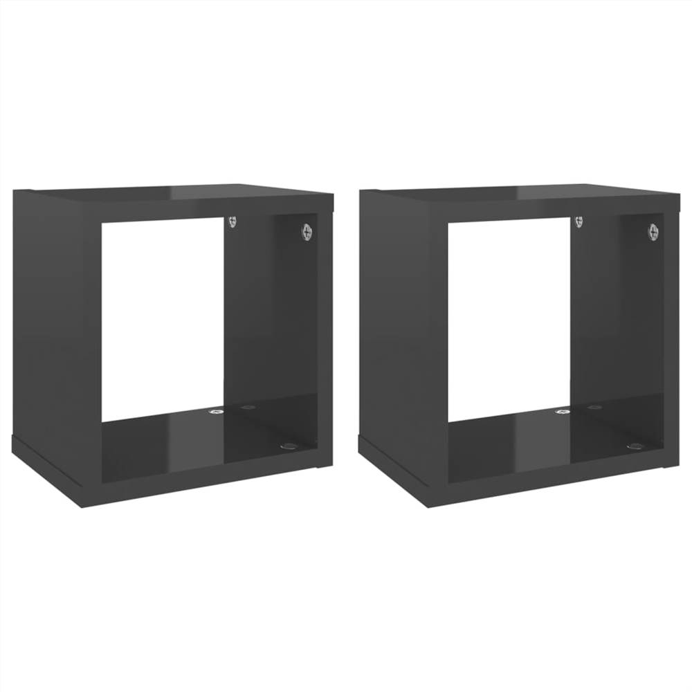 Wall Cube Shelves 2 pcs High Gloss Grey 22x15x22 cm