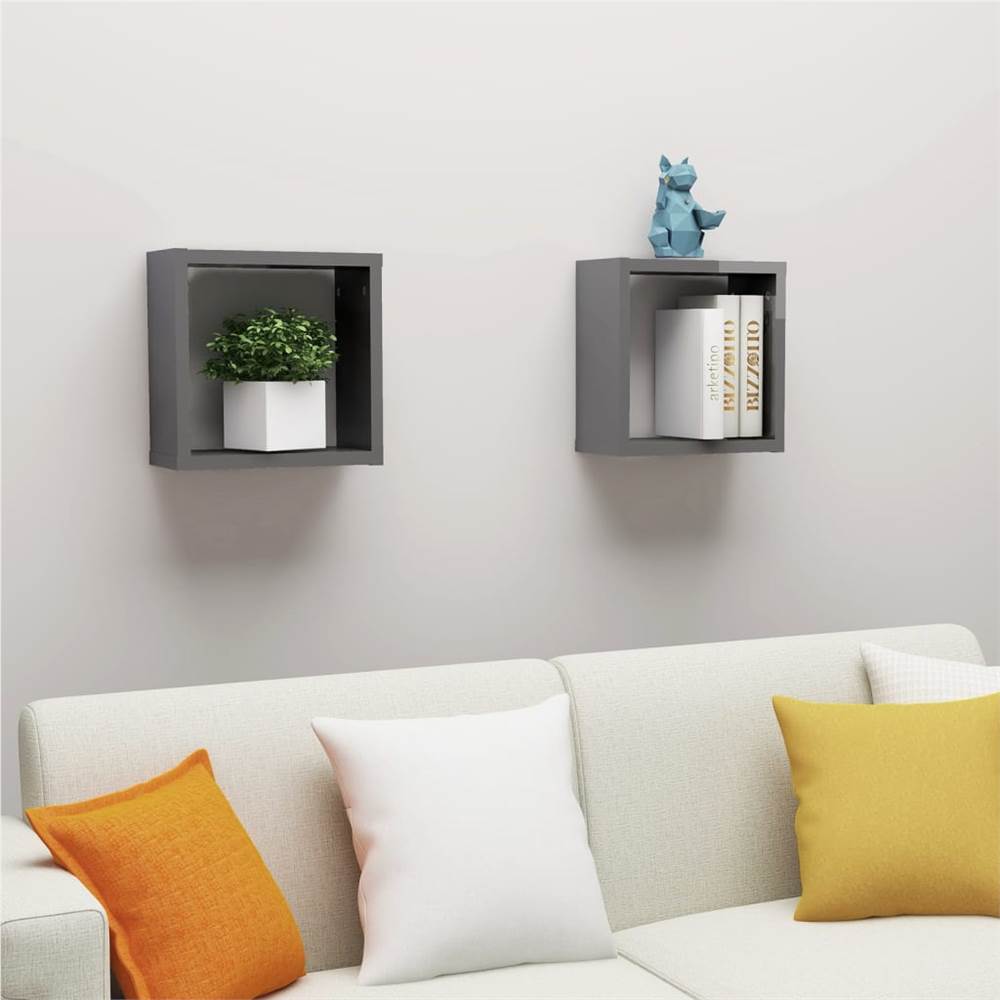 

Wall Cube Shelves 2 pcs High Gloss Grey 30x15x30 cm