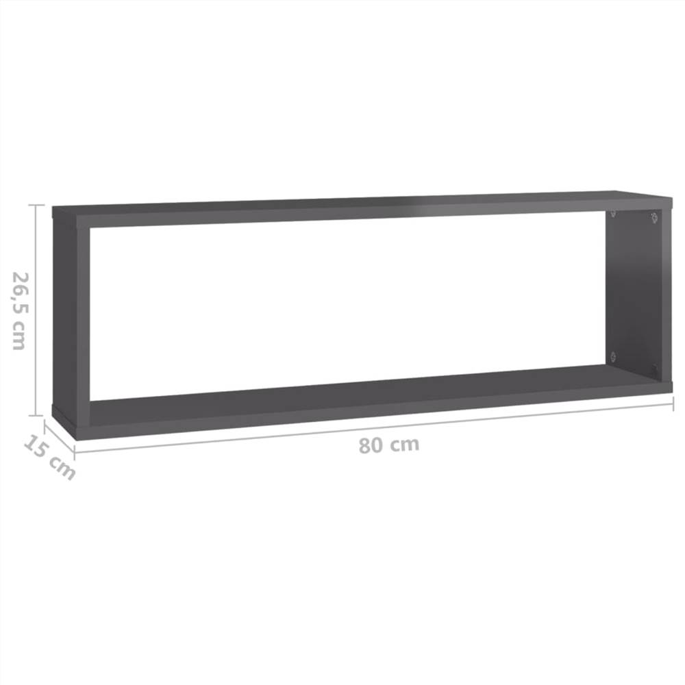 Wall Cube Shelves 2 pcs High Gloss Grey 80x15x26.5 cm Chipboard