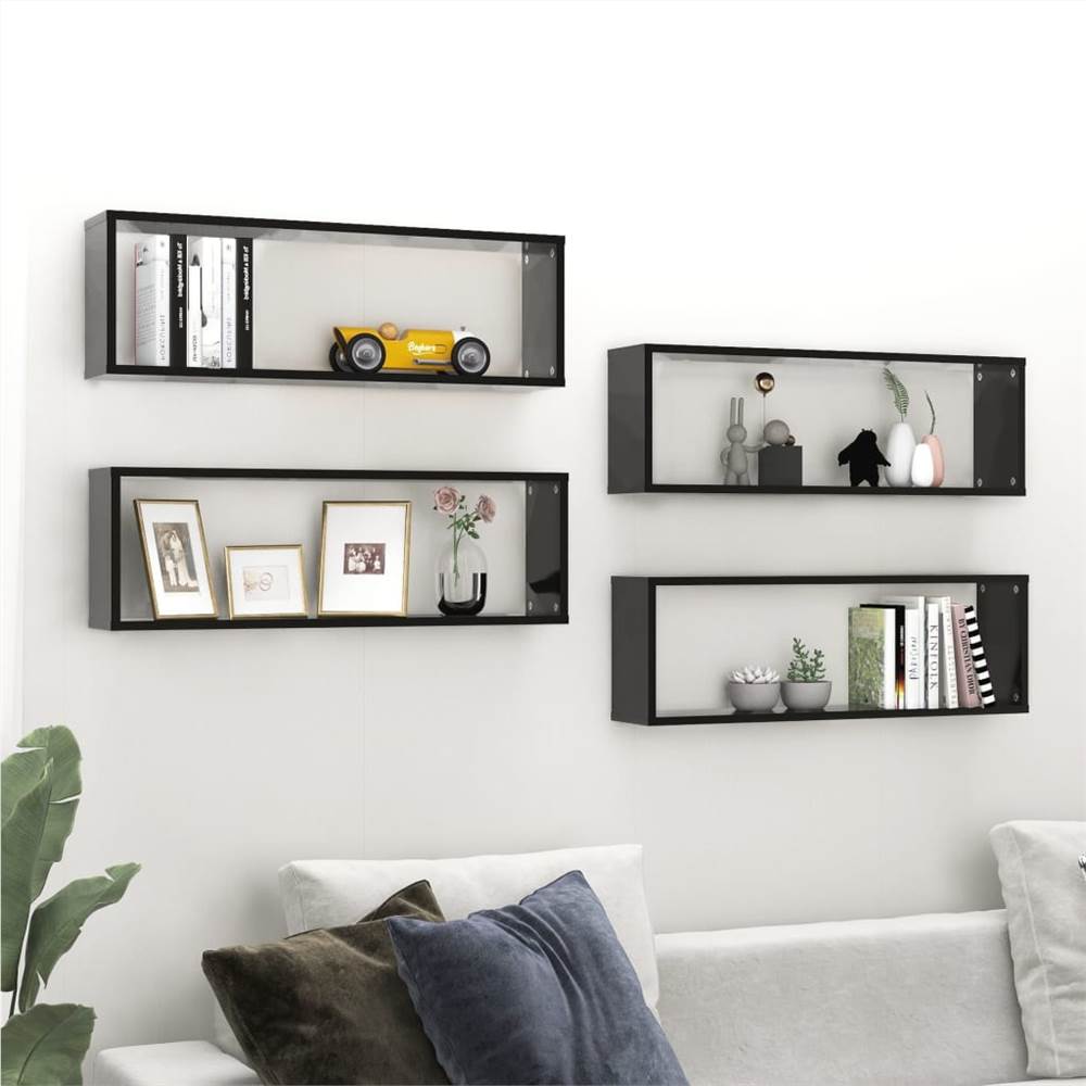 

Wall Cube Shelves 4 pcs Black 80x15x26.5 cm Chipboard